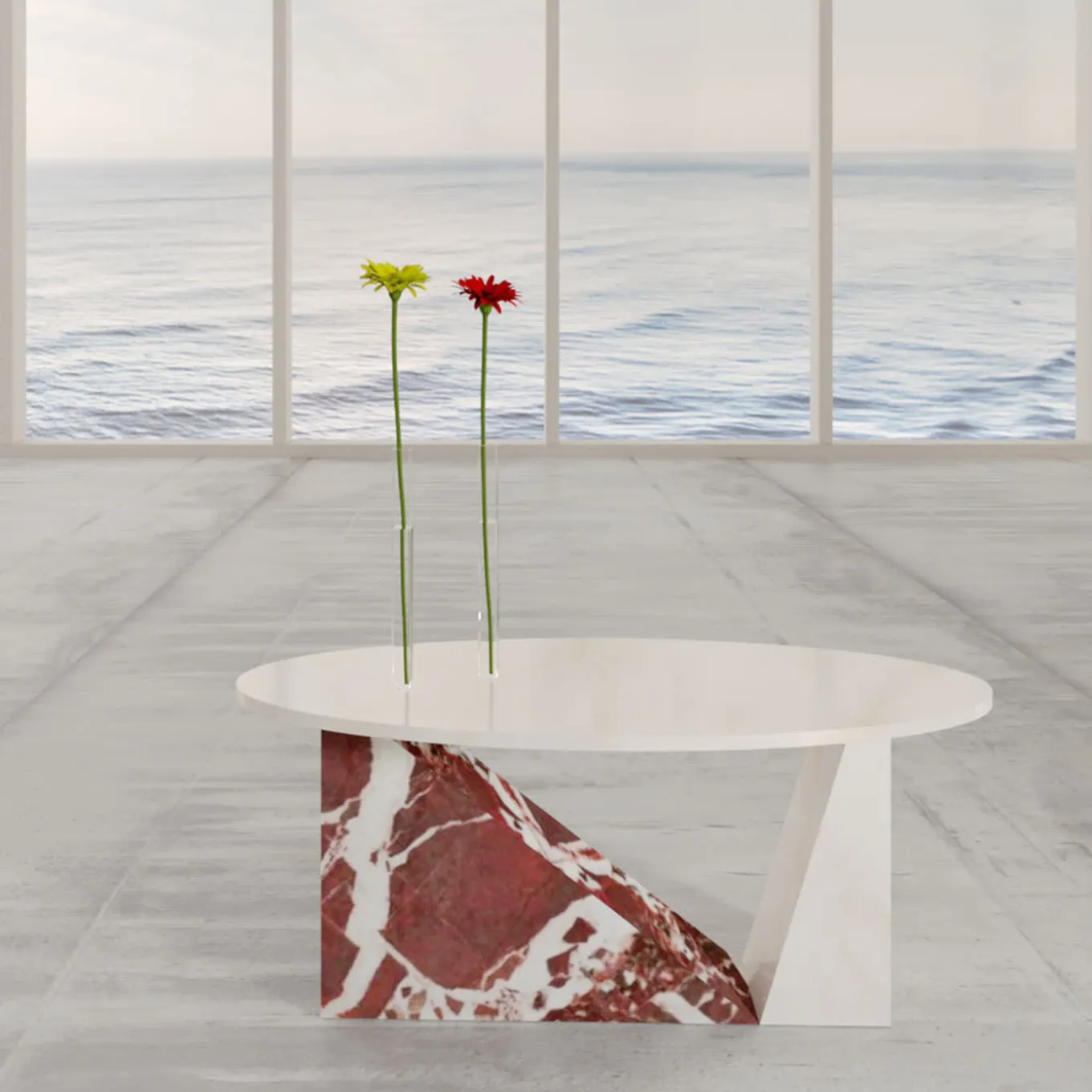 Dieus Coffee Table in Gold Calacatta and Red Levanto Marbles by Sissy Daniele