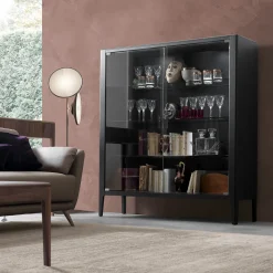 Domino 2-Door Anthracite Walnut Display Cabinet