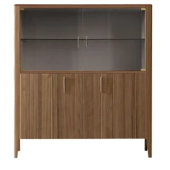 Domino 4-Door Glass & Canaletto Walnut Cabinet