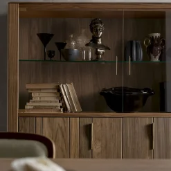 Domino 4-Door Glass & Canaletto Walnut Cabinet