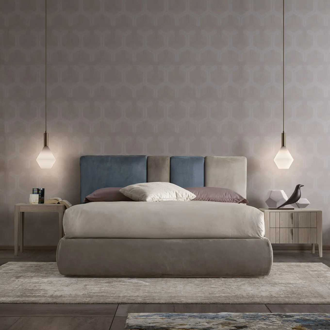 Domino 2-Drawer Beige Canaletto Walnut Nightstand