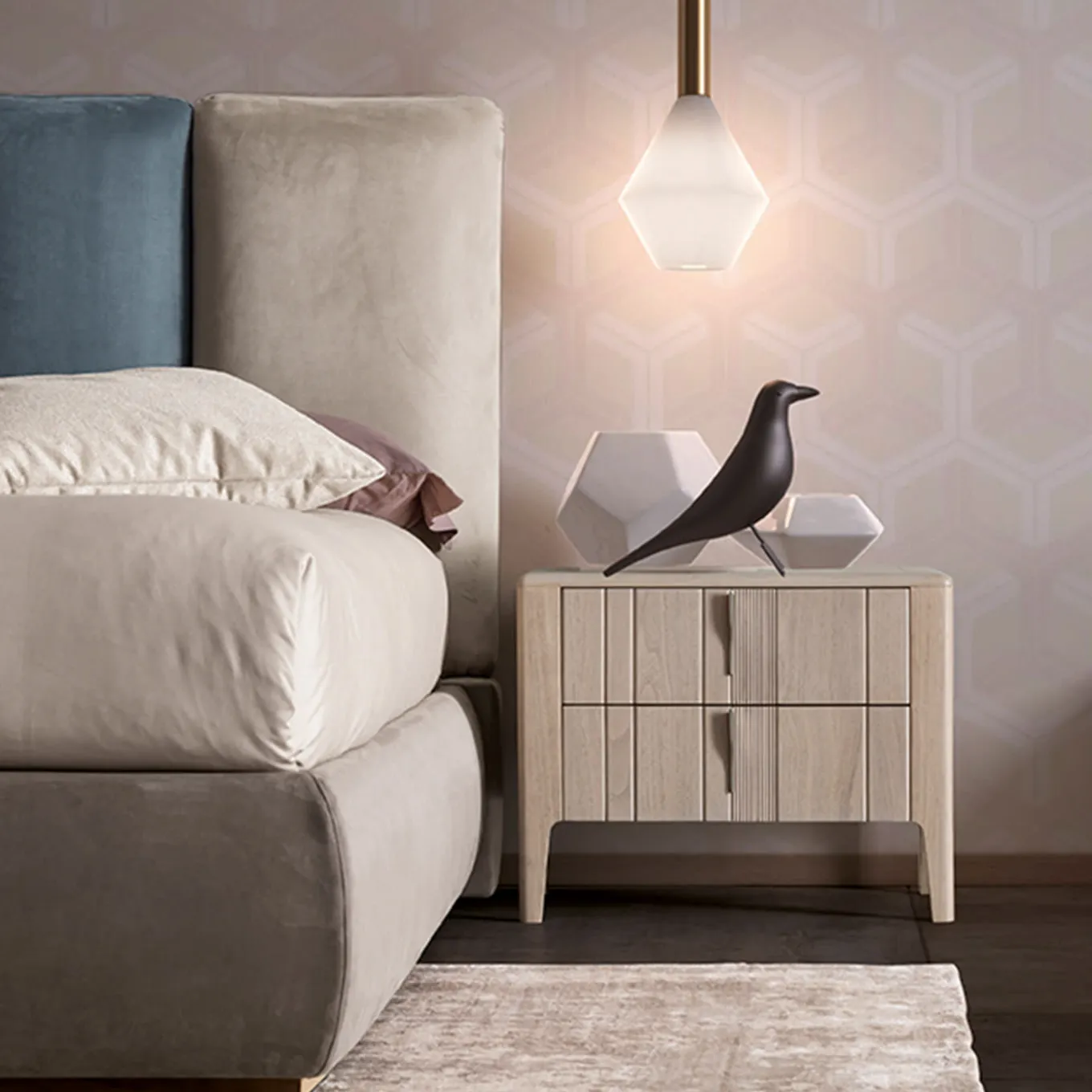 Domino 2-Drawer Beige Canaletto Walnut Nightstand