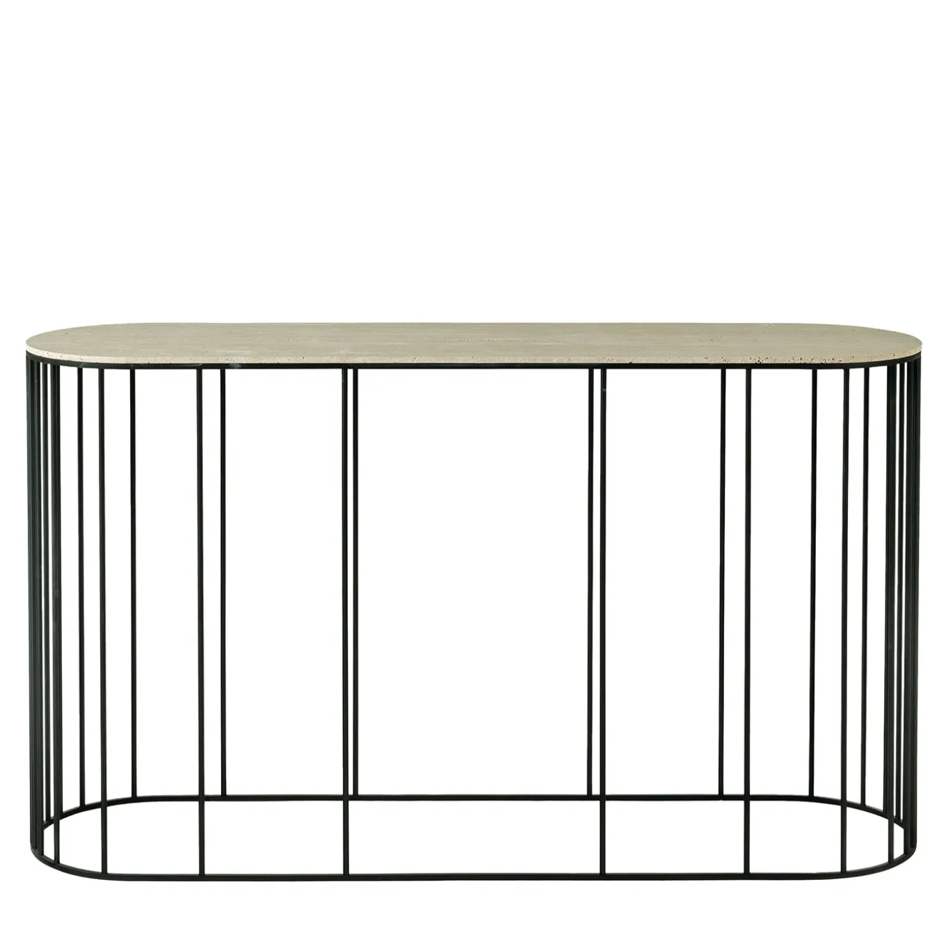 Doppler Matt Black Metal And Travertino Marble Console