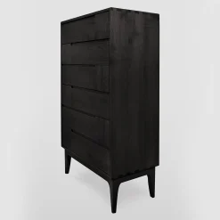 Dovetail Scandinavian Black Six-Drawer Dresser