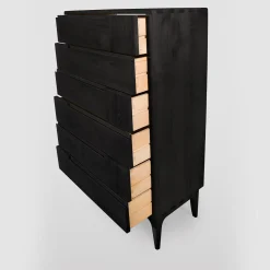 Dovetail Scandinavian Black Six-Drawer Dresser