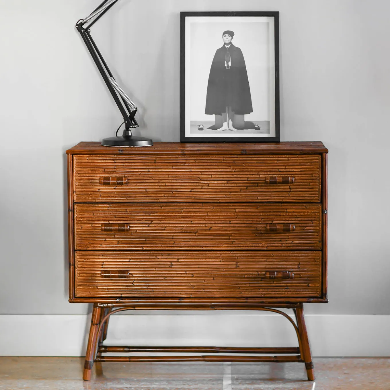 3-Drawer Four-Legged Bamboo Chest of Drawers