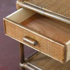 1-Drawer Wicker & Bamboo Nightstand
