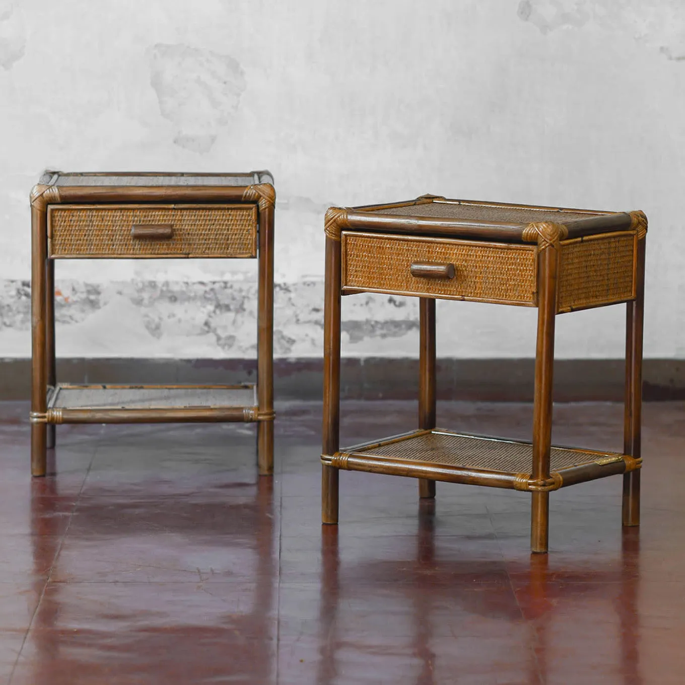 1-Drawer Wicker & Bamboo Nightstand