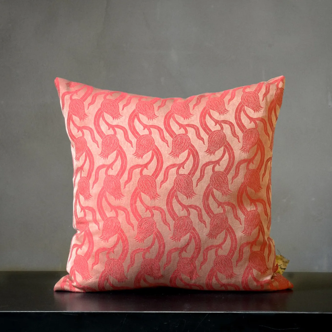 Dresda Square Floral Coral Linen & Silk Cushion