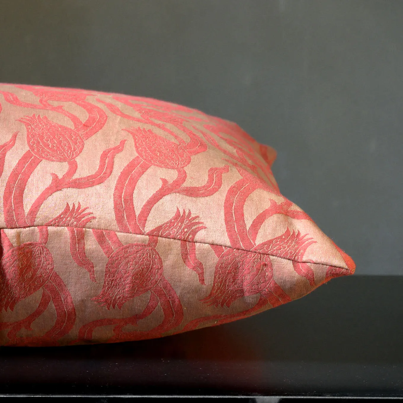 Dresda Square Floral Coral Linen & Silk Cushion