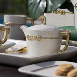 DRESSAGE TEA POT - WHITE AND GOLD
