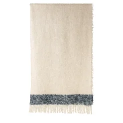 Druig Fringed Beige & Blue Blanket