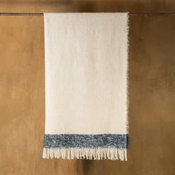 Druig Fringed Beige & Blue Blanket