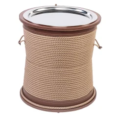 Drum-Shape Beige Side Table with Tray