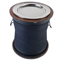 Drum-Shape Blue Side Table with Tray