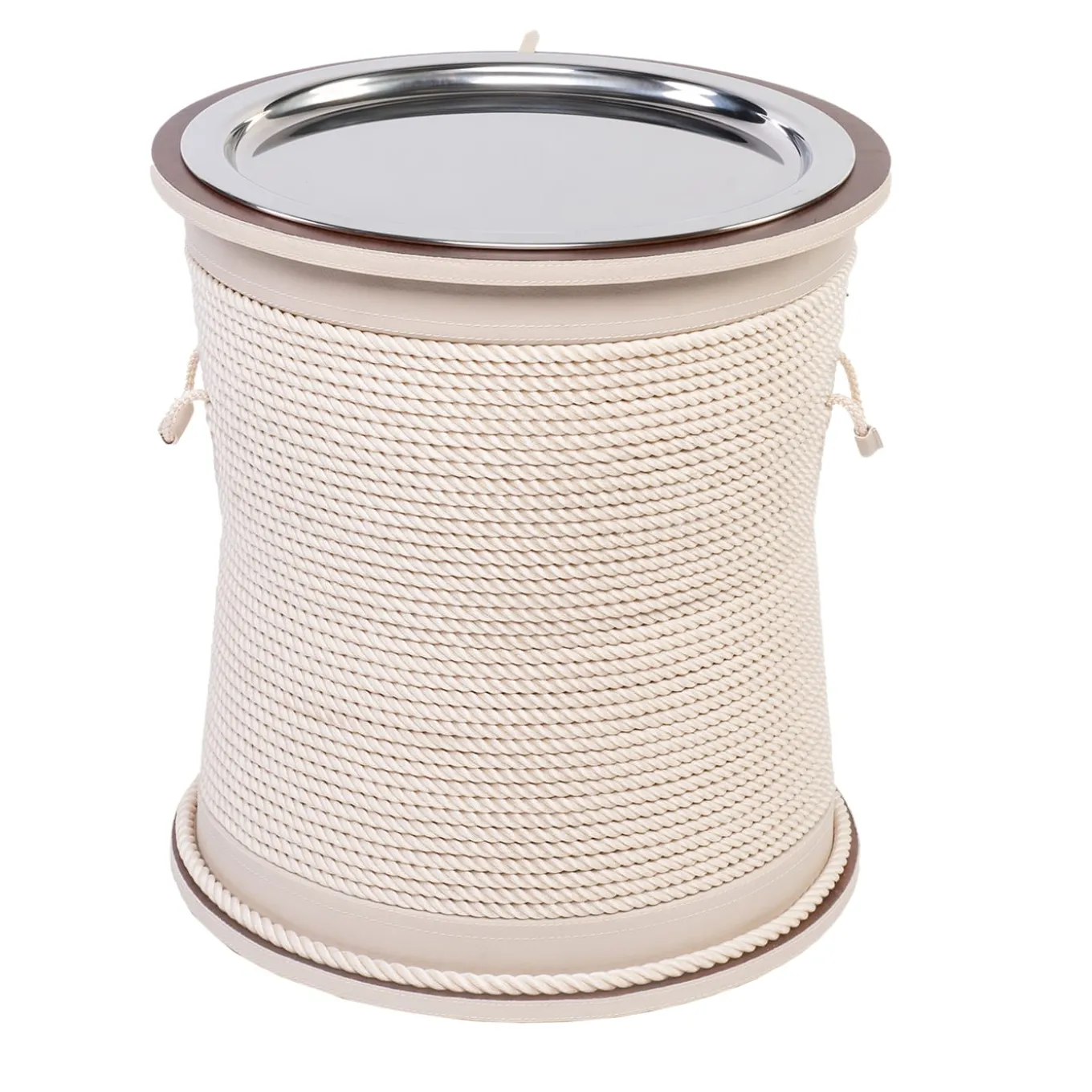 Drum-Shape Cream Side Table with Tray