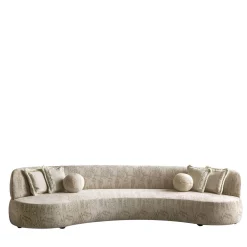 Duse Cityscape-Embroidered Beige Fabric Sofa