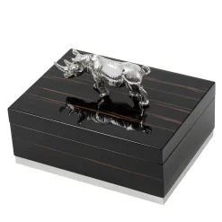 Ebony Box with Silver Rhinoceros