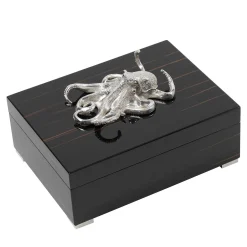 Ebony Rectangular Box with Silver Octopus