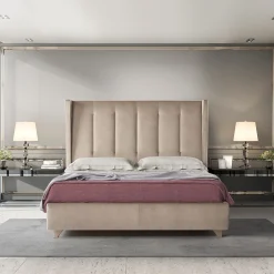 Edo Quilted Beige Velvet Bed