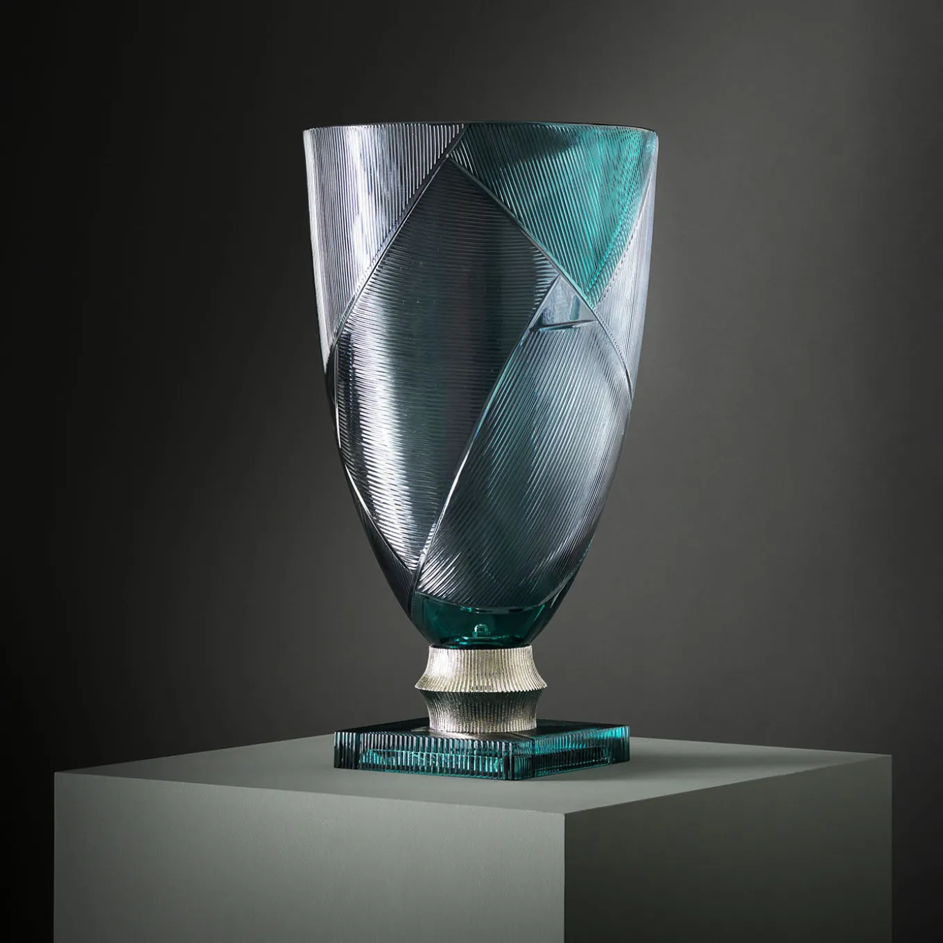 Egeria Big Gray and Teal Crystal Decorative Vase