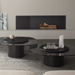 Egg Basso Gray Oval Coffee Table with Glass Top