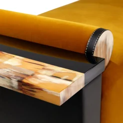 Egon Yellow Velvet With Leather And Horn Details Chaise Lounge