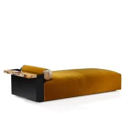 Egon Yellow Velvet With Leather And Horn Details Chaise Lounge