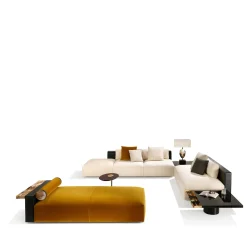 Egon Yellow Velvet With Leather And Horn Details Chaise Lounge