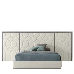 Elegance Boiserie White Leather & Sycamore Wood Bed