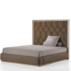 Elegance Brown Leather & Figured Sycamore Double Bed