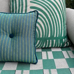 Emerald Carré Cushion in striped jacquard fabric