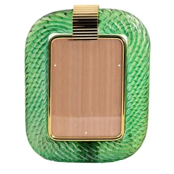Emerald Green Twisted Glass with Glossy Brass Structure Frame