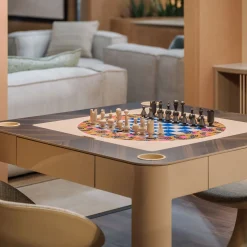 Enigma Glossy Cipria and Canaletto Wood Multigame Table