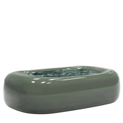 Erwin Large Oval Velvet green glossy wood & Verde alpi marble coffee Table by Artefatto Design Studio
