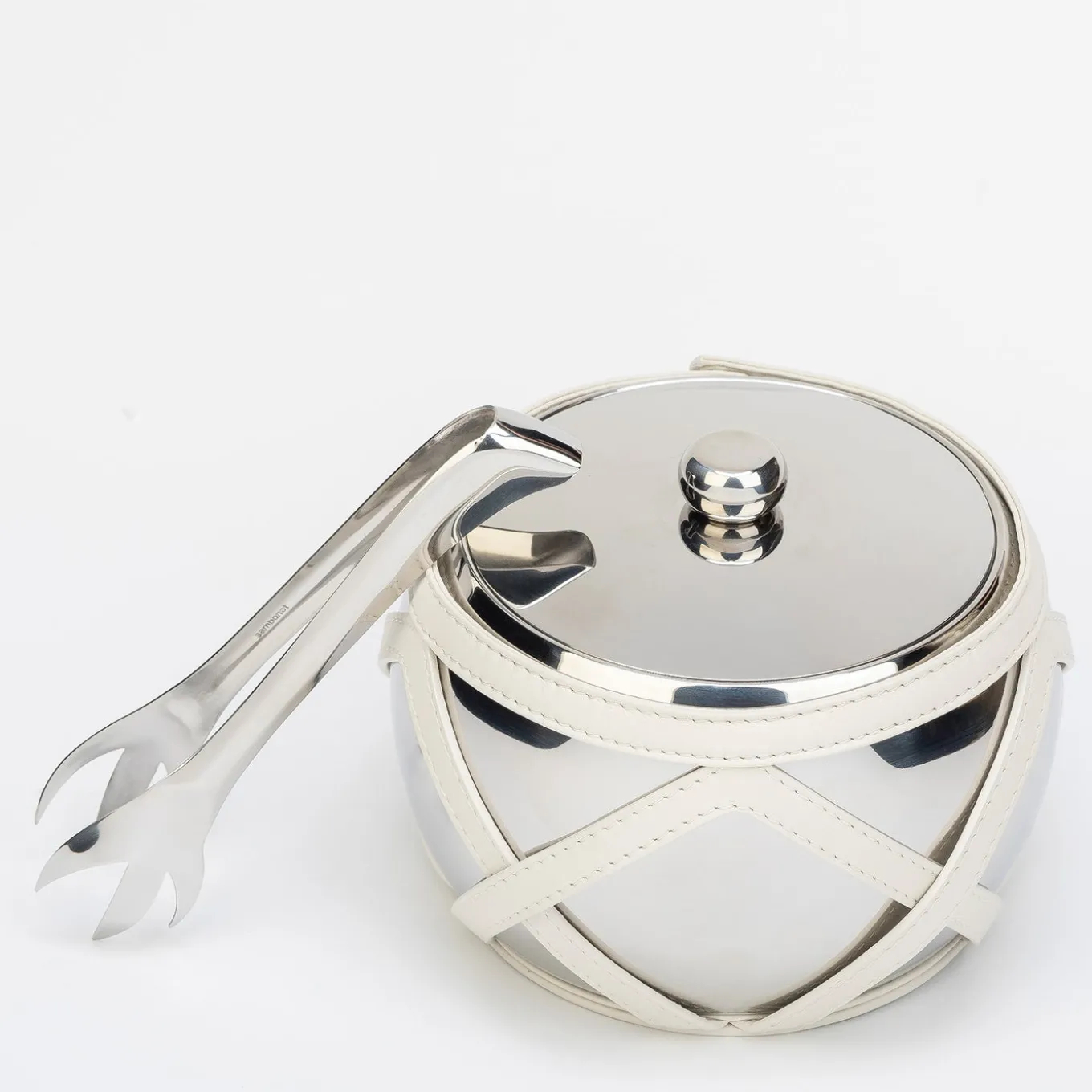 Escher Luna White Insulated Ice Bucket with Ice Tongs