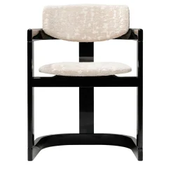 Essa White Fabric And Glossy Black Wood With Horn Inlays Chair