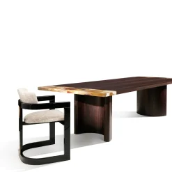 Essa White Fabric And Glossy Black Wood With Horn Inlays Chair