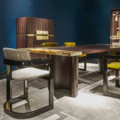 Essa White Fabric And Glossy Black Wood With Horn Inlays Chair