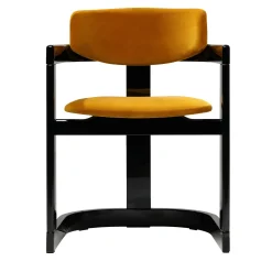 Essa Yellow Velvet And Glossy Black Wood With Horn Inlays Chair