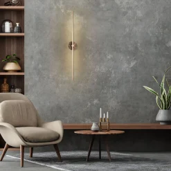 Essential Grand Stick Wall Sconce in Satin Brass and Brown Emperador Marble