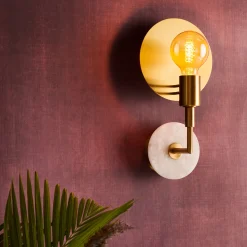 Essential Vanessa Satin Brass and Alabaster Wall Lamp