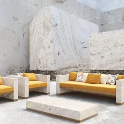 Eternal Square Backlit Travertine Marble Armchair by Bebo & Angel
