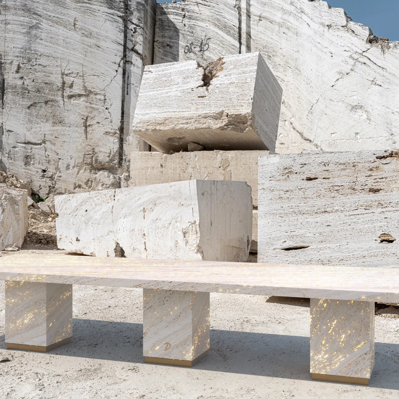 Eternal Square Backlit Travertine Marble Dining Table by Bebo & Angel