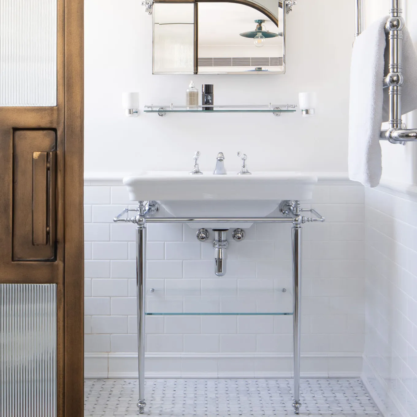 Etoile White Porcelain And Chrome Finish Console