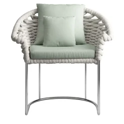 Eva Small Silver Steel and Rope Outdoor Armchair