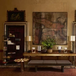 Ever Bench in Persian Grey and Leather Cushions