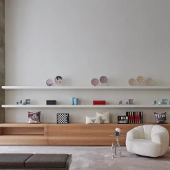 Ever Bench in Persian Grey and Leather Cushions