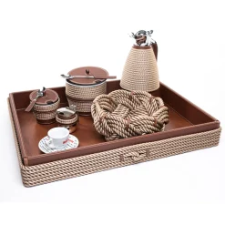 Extra-Large Rectangular Beige Tray with Rope Inserts