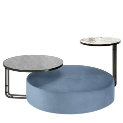 Febe Set of Azure Pouf and 2 Small Tables
